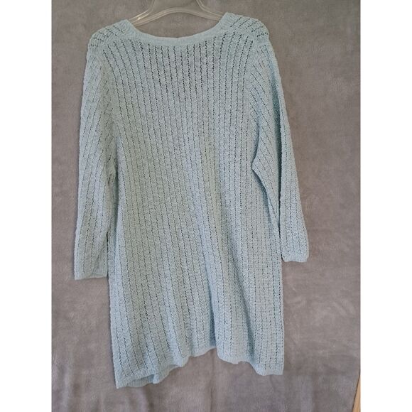 J Jill Sweater Open Knit Aqua 3/4 Sleeve Coastal Casual Beachy Textured Crochet - Picture 3 of 11